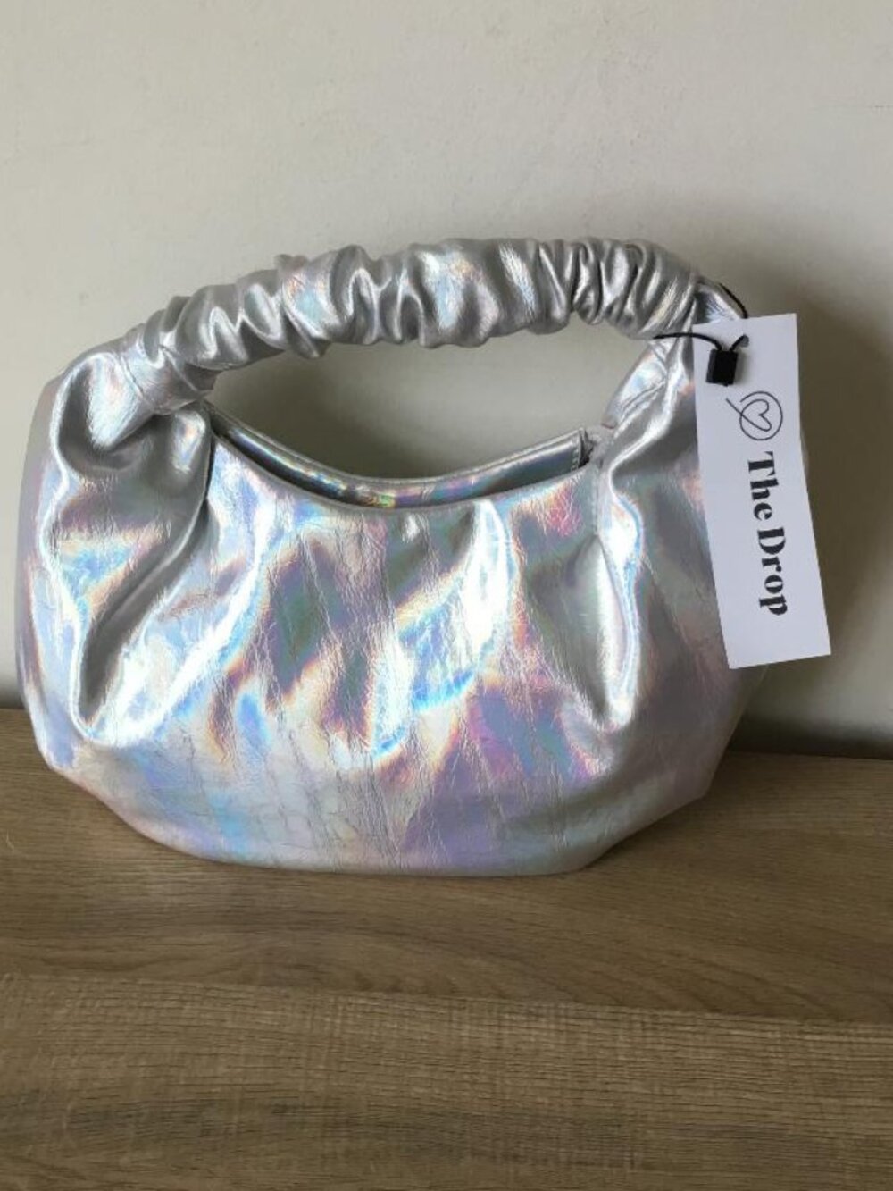 The Drop Top Handle Silver Iridescent Vegan Leather Purse Magnetic Closure NWT